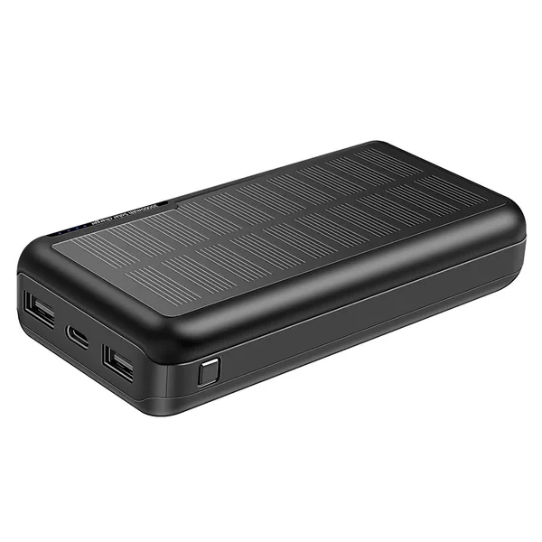 Baterie Externa Solara, Power Bank 30000 mAh, 2x USB A, 1x Micro USB, 1x Type-C, Universal, Negru