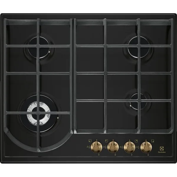 Plita incorpolabila Electrolux EGH6343ROR, Gaz, 4 arzatoare, Gratare de fonta, 60 cm, Rustic negru