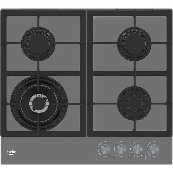 Plita incorporabila Beko HILW64225SZG, Gaz, 4 Arzatoare, Arzator Wok, 60 cm, Gri Zara