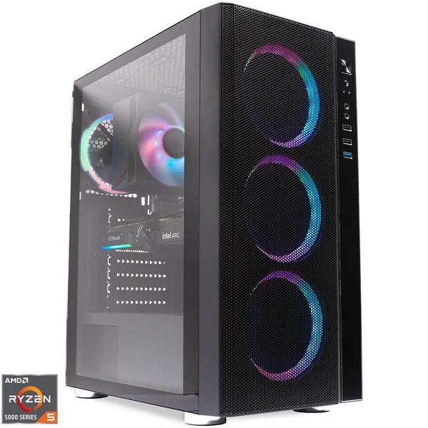 Sistem Desktop PC Gaming Spacer Assault cu procesor AMD Ryzen™ 5 5500 pana la 4.2GHz, 16GB DDR4, 512GB SSD, AsRock INTEL ARC B580 CHALLENGER 12GB GDDR6, No OS, Negru