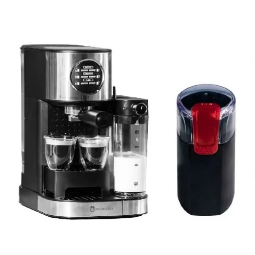 Pachet Espressor Cafea SC509 Barista Latte 15bari Recipient Lapte + Rasnita Cafea CG9101B18 Miss Crush 150W Lame Inox Negru/Rosu