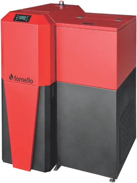 Pachet Centrala mixta Lemn/Pelet Fornello Tera 28 kW calorifere otel boiler termostat aspirator pompa vas expansiune fitinguri aprindere automanta la peleti buncar peleti 95 kg creuzet fonta curatarea facila pentru 180 mp