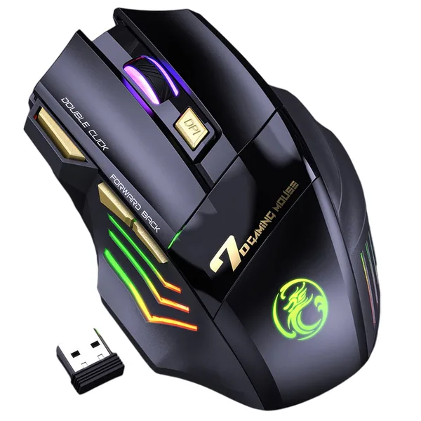 Mouse gaming wireless, SDLOGAL, 500 mAh, USB, 4 DPI, 7 butoane, Lumini RGB, silent, Fast Charge, Design ergonomic, Negru