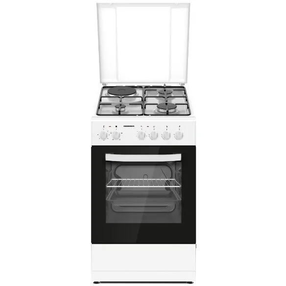 Aragaz HFSC-S56E1HSWH Mixt 3 Arzatoare Gaz 1 Plita Electrica Aprindere Electrica Cuptor Electric Clasa A Grill Alb
