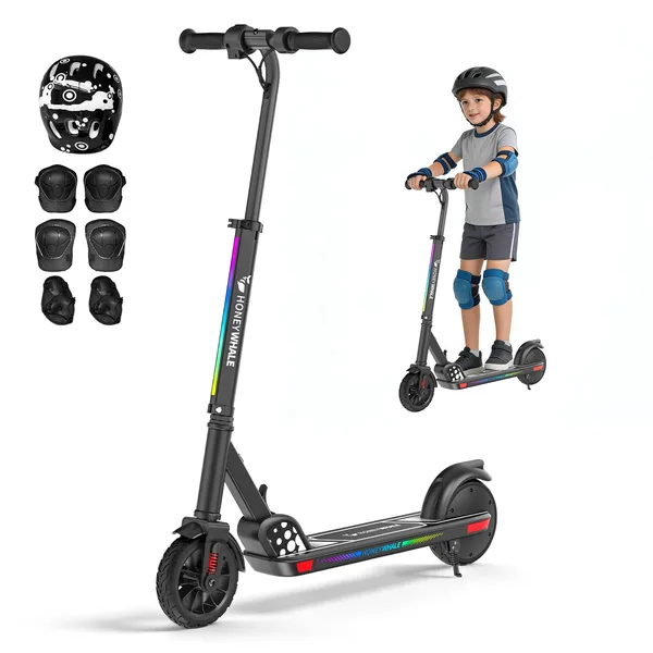 Trotineta electrica pliabila pentru copii HONEYWHALE E11S, motor 200W, baterie 21.9V/2.6Ah, moduri de viteza (8-12-16 km/h), autonomie maxima pe electricitate 8 km, cu sistem Bluetooth si lumini ambientale