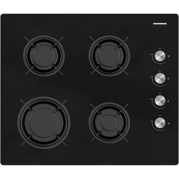 Plita incorporabila Heinner HBH-M402IEGBK, Gaz, 4 arzatoare, Aprindere electrica, Dispozitiv de siguranta, 60 cm, Sticla neagra