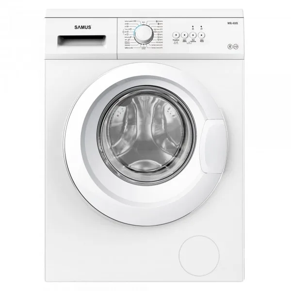 Masina de spalat rufe frontala slim Samus WSL-6101, 6 kg, 1000 rpm, clasa D, adancime 40 cm, program Spalare cu abur, curatare tambur, auto-echilibrare tambur, panou de control cu leduri, Alb