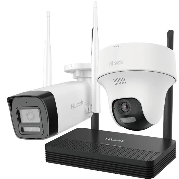 Kit 2 camere Wifi bullet + turret cu NVS HiLook IKS-2042BTH-PH/W, 2MP, lentila 2.8mm, IR 30m, lumina alba, detectie miscare