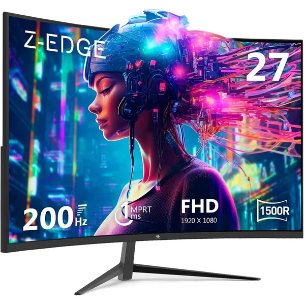 Curved Gaming PC Monitor Z-Edge UG27 27 inch, FHD 1080P 200Hz 1500R, MPRT 1ms, 350nits, 16.7M Colors, 1X DP 1.4 Ports and 1X HDMI 2.1 Ports