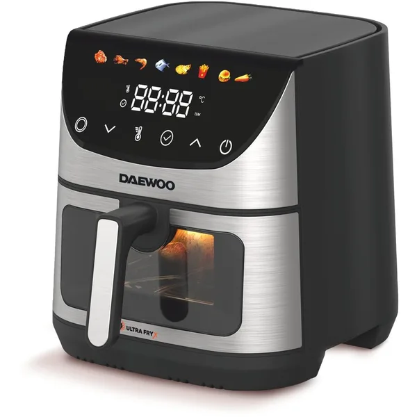 Friteuza cu Aer Cald DAF1600IX Capacitate 6.5L Display LED 8 Programe Predefinite Timer 60 Minute Temperatura Reglabila 80-200 Grade Celsius Putere 1600W Negru/Inox