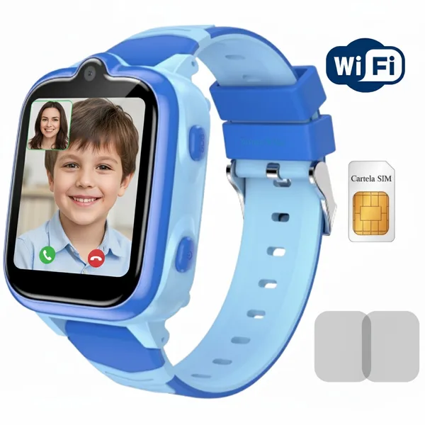 Smartwatch pentru Copii 4G Video Call UltraHD MiniWATCH® eKiD21 Infinity GPS Tracking WiFi/LBS, Apel HD, SIM, Buton SOS, Perimetru Siguranta/Istoric, Monitorizare Activitate, Camera Foto/Galerie, Mod Scoala, Mesaj Vocal, Data/Ora/Alarma, Anti-Lost, Blue