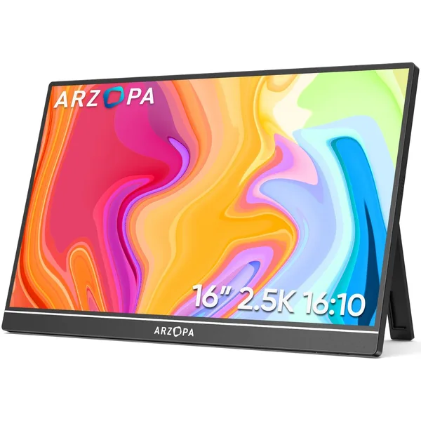Monitor portabil LED IPS Arzopa Z1RC 16", QHD (2560x1600), 60Hz, Mini HDMI, USB-C, Boxe 1W x2, compatibil console, negru