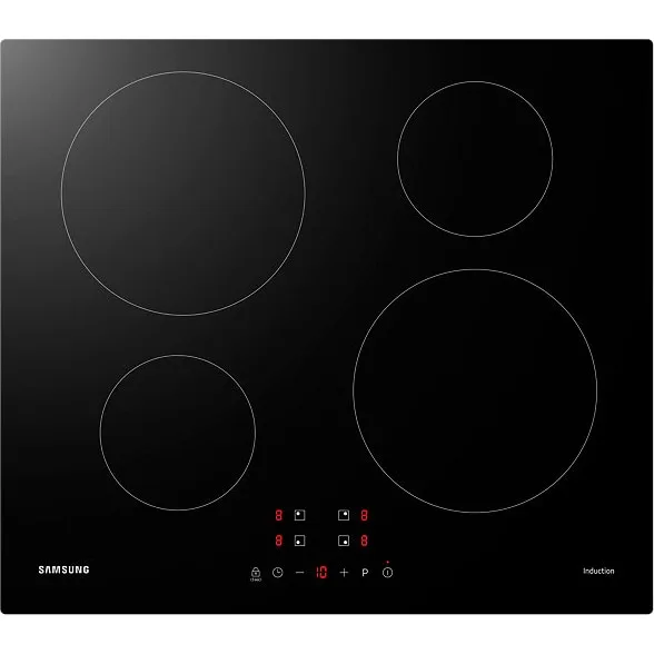 Plita incorporabila Samsung NZ64M3NM1BB/UR, Inductie, 4 zone de gatit, Control tactil, Suprafata ceramica, Afisaj LED, 60 cm, Sticla neagra