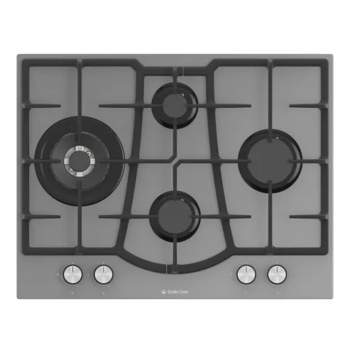 Plita Gaz Incorporabila legance Grey  70cm 4 Arzatoare   Wok  Aprindere Electrica  Gratare Fonta Valve Siguranta  Sticla Gri