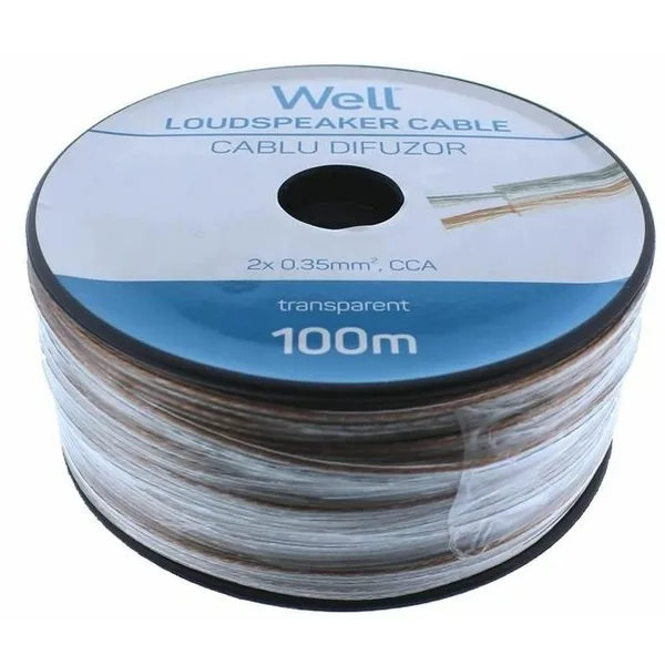 Cablu difuzor transparent 2X0.35mmp, 100m Well LSP-CCA0.35TT-100-WL