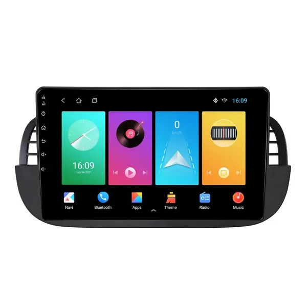 Navigatie dedicata cu Android Fiat 500 2007 - 2015, negru, 1GB RAM, Radio GPS Dual Zone, Display HD IPS 9" Touchscreen, Internet Wi-Fi, Bluetooth, MirrorLink, USB