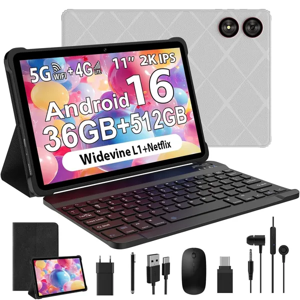Tableta 11" BEYNIVAN Octa-Core 2K 2000*1200, 36(12+24)GB RAM, 512GB ROM, Android 16, 4G LTE/SIM/5GHz WIFI, Widevine L1, 8000mAh, 13MP+8MP, Gri