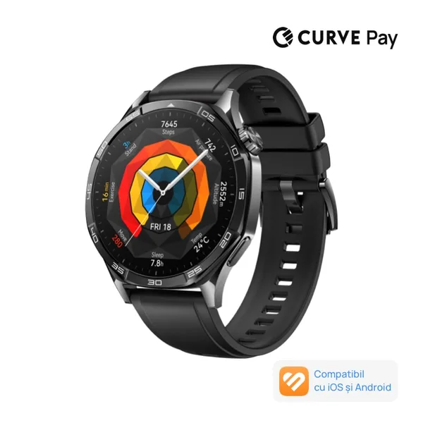 Smartwatch Huawei Watch GT 5, 46MM, Deep Tarnish Stainless Steel Case, Black Fluoroelastomer Strap