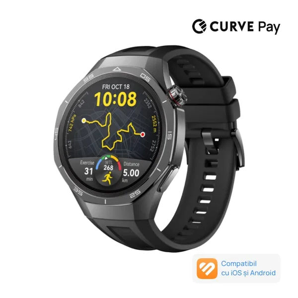 Smartwatch Huawei Watch GT 5 Pro, 46MM, Tarnish Titanium Case, Black Fluoroelastomer Strap