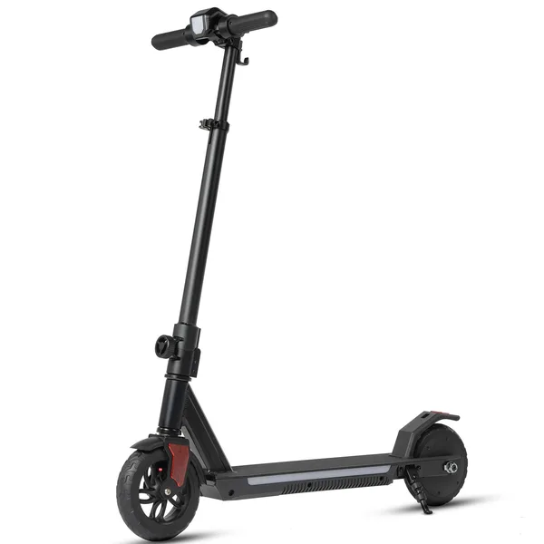 Trotineta electrica pliabila pentru copii lumini LED colorate, motor 150W, roti pline 6 "5", ghidon reglabil, autonomie 10-15 km, 14 km/h, frana EBS si de picior, 10+, Negru