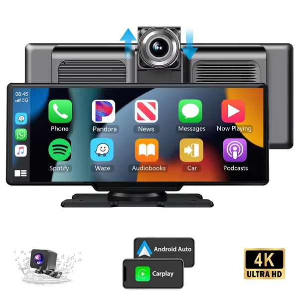 Navigatie Auto universala, compatibil cu Android Auto si Carplay wireless, MirrorLink, Ecran 10.26 inch, Bluetooth, Touchscreen, Camera frontala dashcam 4k, Camera spate 1080p, TSItech®, negru