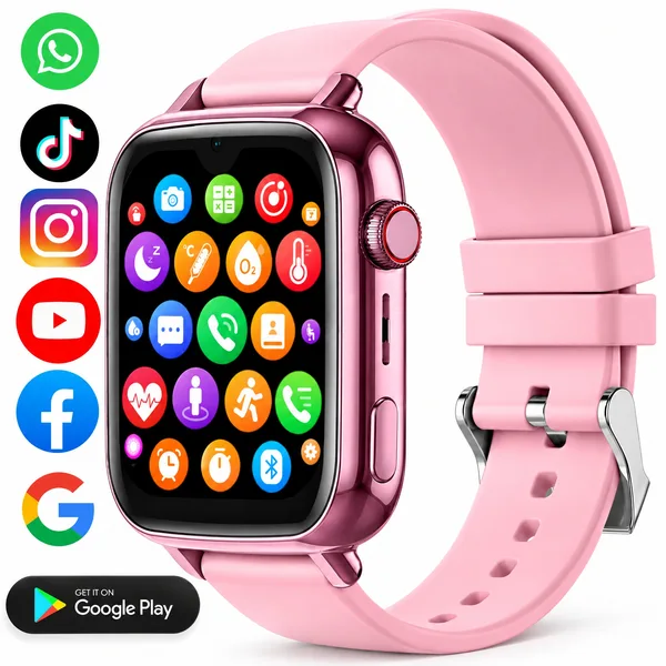 Ceas smartwatch copii GPS 4G, Google play, Whatsapp, Tiktok, Instagram, Youtube, Facebook, camera HD, Wingereich ™, localizare GPS, telefon, apel video HD, Super AMOLED, WIFI, bluetooth, apa IP67, Android, IOS, SOS, monitorizare spion, ritm cardiac, roz