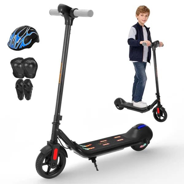 Trotineta electrica pentru copii HONEYWHALE E2, 3 trepte de viteza (8/12/15 km/h), motor 138 W, autonomie 8 km, include casca si protectii, potrivita copiilor cu varsta intre 6 si 12 ani