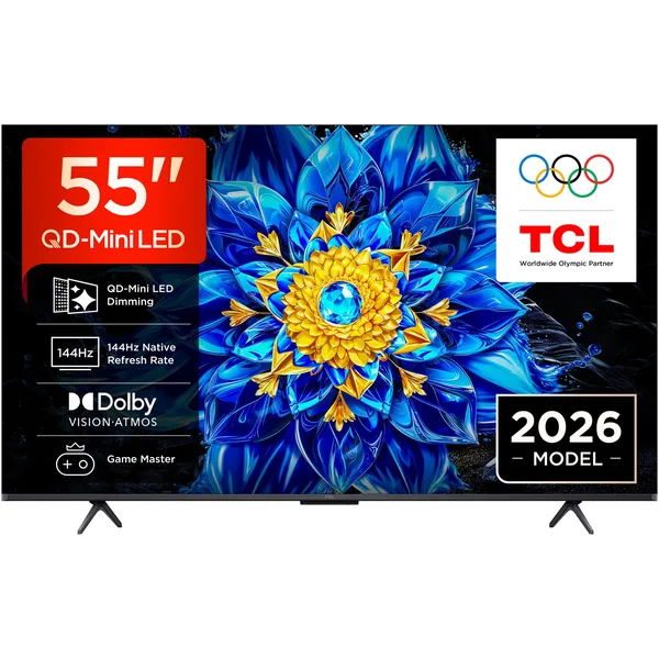 Televizor TCL QD-MiniLed 55P8L, 139 cm, QLED, Smart Google TV, 4K Ultra HD, 144Hz, Clasa F (Model 2026)