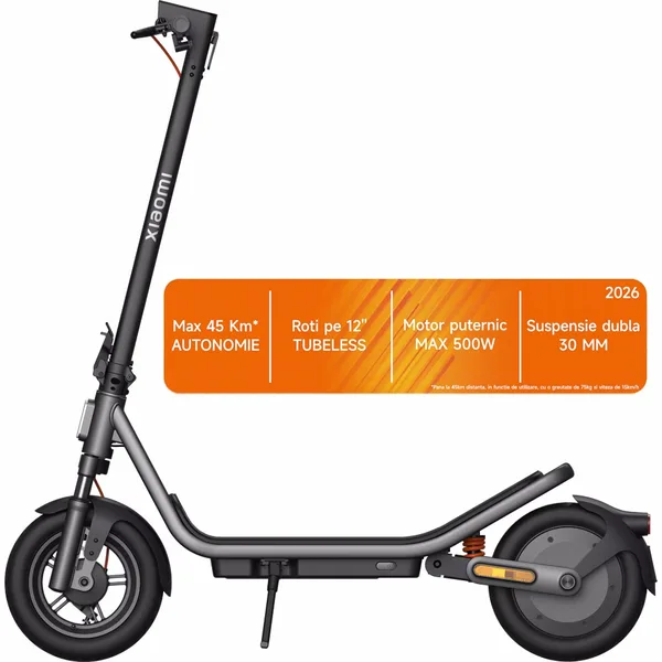Trotineta electrica Xiaomi Electric Scooter 6, putere motor 400W, autonomie max. 45km, viteza maxima 25 Km/h, Greutate Max. 120kg, Roti 12"", Culoare Negru