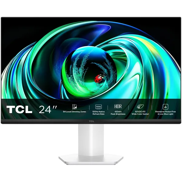 Monitor Mini LED TCL 24G54, 23.8", Full HD (1920x1080), VA, 100Hz, 5ms GTG, DisplayHDR400, Flicker Free, Low Blue Light, HDMI 1.4, VGA, Jack, VESA 75x75mm, Alb