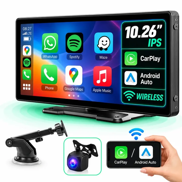 Sistem Navigatie Multimedia Auto Timebox cu Apple CarPlay si Android Auto Wireless, Display IPS Full HD Touch 10.26 inch, Bluetooth 5.0, MirrorLink, GPS Integrat, Radio FM, Redare MP4 MP5, USB 2.0, AUX, Camera Marsarier cu 12 LED-uri si Difuzor Incorporat