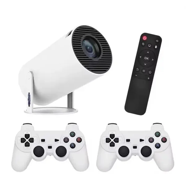 Proiector de jocuri X10 Plus 4K 120 lumeni 64 GB cu telecomanda 10000 de jocuri si 2 controller, culoare alb