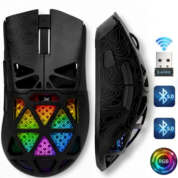 Mouse Gaming Profesional, FURYCUBE G11, 6 Butoane customizabile, DPI 24 000, Multi-device, 1000Hz, Soft Butoane, Ultra-usor 65gr, Mouse Wireless Fara Fir, Bluetooth, Baterie 400mAh, Mouse lumini RGB, Mouse Ergonomic, Mouse Gaming, Universal, Negru