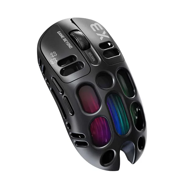 Mouse gaming wireless NAXSIR, Suporta conectivitate tri-mod, Baterie 500mAh, lumini RGB, 8000 DPI, Programabil, Negru