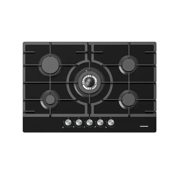 Plita Gaz HBH-M705IWFGBK 5 Arzatoare Aprindere Electrica Wok Incorporabila Sticla Negru