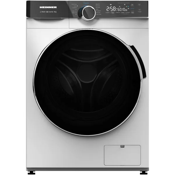 Masina de spalat rufe slim Heinner HWM-M814IVKA+++, 8 kg, 1400 rpm, Clasa A, Motor inverter, Display digital, Blocare acces copii, Program sterilizare, Memorare program preferat, Alb