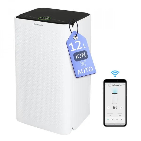 Dezumidificator Turbionaire SENSO N12 WiFi ION, 12 l/24h, Purificare prin Ionizare, Silentios, Rezervor 2l, Uscare Rufe, Control Touch, Sleep Mode, Indicator luminos LED umiditate, Timer