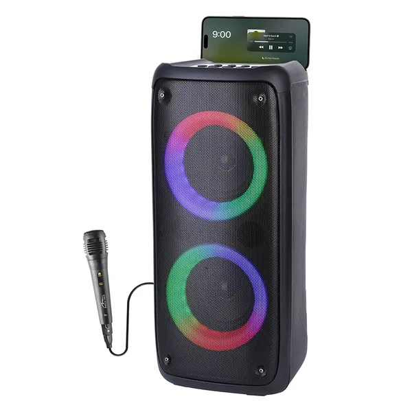 Boxa Portabila Bluetooth Wireless Karaoke, Media-Tech Funbox MT3181, Bluetooth 5.0, Radio FM, MP3 Player, Karaoke, 40W RMS, Iluminare RGB, 1000W, Difuzor portabil, Negru