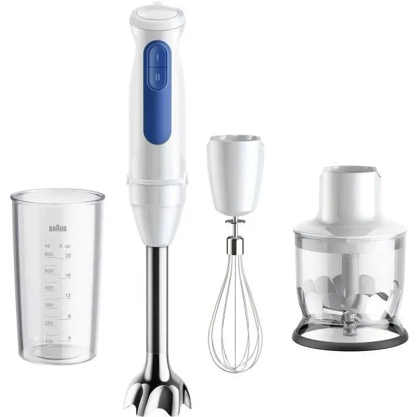 Blender Vertical MultiQuick 3 MQ30202MWH 2 Viteze Sistem Anti-stropire Tocator 350ML Pahar Gradat 600ML 900W Alb/Albastru