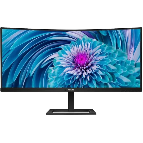 Monitor Curbat LED VA Philips 346E2CUAE/00 34'', UWQHD (3440x1440), 100Hz, 1ms MPRT (4ms GtG), AMD FreeSync™ Premium, 1500R, FlickerFree, Boxe 5W x2, USB Type-C, HDMI, Display Port, Pivot, negru