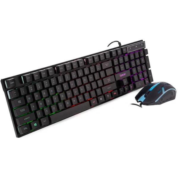 Kit tastatura si mouse USB RGB Rainbow Mouse Optic 7 Culori Negru