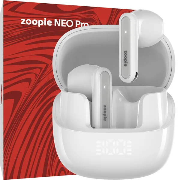 Casti wireless, Zoopie®, Casti Bluetooth 5.4, Casti audio in ear cu Noise Cancelling ANC, ENC cu Microfon Dual, Earbuds cu Handsfree, Casti fara fir Waterproof pentru Sport, Headphones cu Mod Transparency & Gaming, Telefon Android & iOS, NEO Pro, Alb