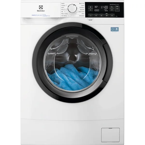 Masina de spalat rufe slim Electrolux EWS6307BE, 7 kg, 1000 rpm, Clasa A, motor Inverter, display LED, Sensicare, Rapid 14 min, Antialergic, Baby, Outdoor, TimeManager, SoftPlus, Adancime totala 48.2 cm, alb