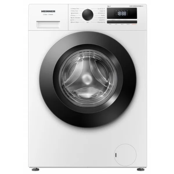Masina de spalat rufe slim Heinner HWM-HME6012IVSMA+++, 6 kg, 1400 RPM, Clasa A, Motor Inverter, 15 programe, Display digital, Program rapid 15 min, Program allergy steam, Culoare: Alb