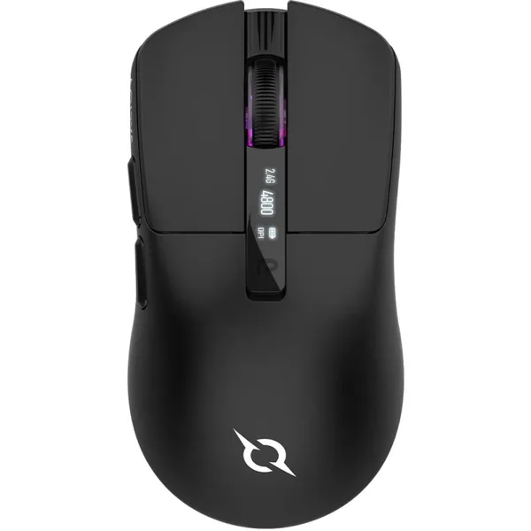Mouse Gaming M2, AQIRYS, Wireless 2.4GHz/Bluetooth/USB, Senzor PixArt 3311, 12000 DPI, 1000 Hz, 70 g, 6 Butoane, Switch-uri Huano 20M, Ecran OLED, RGB, Baterie 500 mAh, Autonomie 50 Ore, Negru