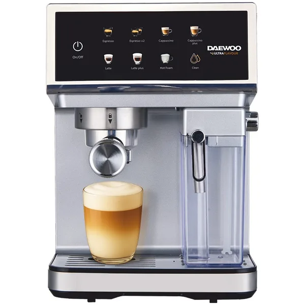 Espressor Manual Daewoo DCMM1350, 1350 W, pompa ULKA 20 Bari, rezervor apa 1.6L, recipient lapte 500 ml, Argintiu