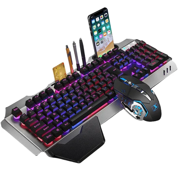 Set tastatura si mouse de gaming, 104 taste, 2.4GHz wireless, RGB, USB, 4 viteze de reglare DPI, senzatie mecanica, rezistent la apa si uzura, ergonomic, latenta scazuta, Plug and Play, 455x175x45mm, negru