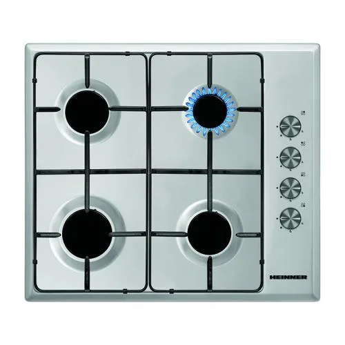 Plita incorporabila Heinner HBH-S584I-IX, Gaz, 4 Arzatoare, Aprindere electrica, 60 cm, Inox