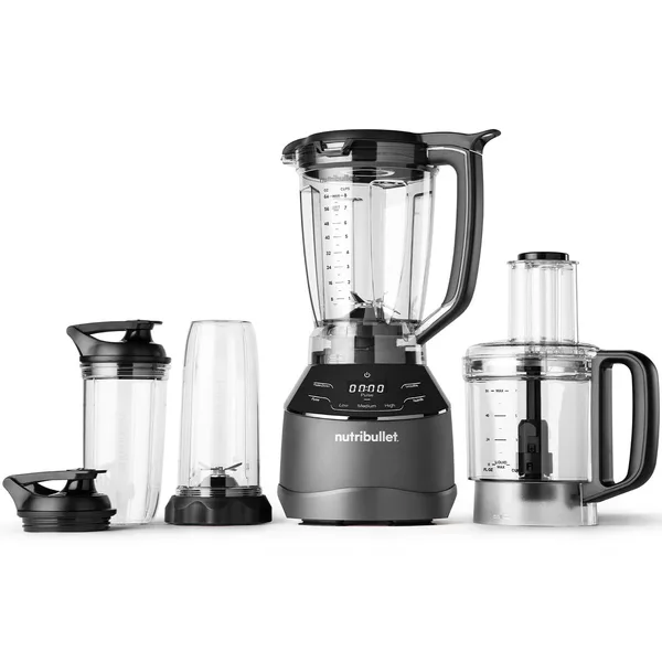 Blender Nutribullet Triple Prep System NBF580B, carafa 1.8 litri, robot de bucatarie 1.6 litri, 2 cupe, negru