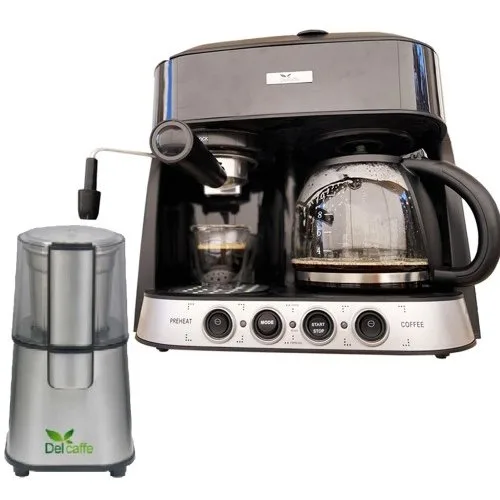Pachet Espressor 3 In 1 Coffe Shot 15 Bari 1850W 1.25L Functie Spumare Inchidere Automata Negru + Rasnita Del Caffe Grind Master 220W 60g